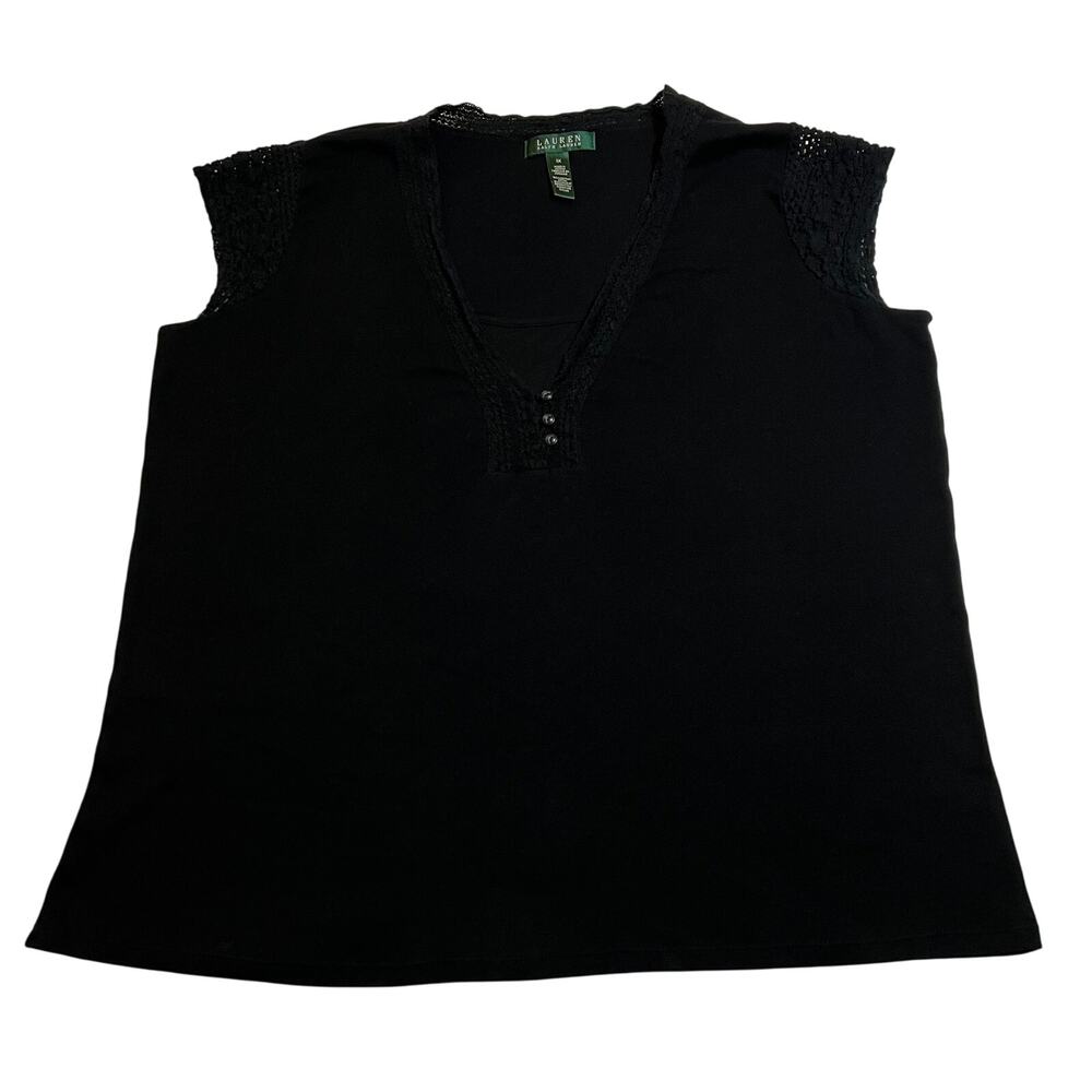 Lauren Ralph Lauren Cap Sleeve V-Neck Cotton Top Size 1X Minimalist Stretch